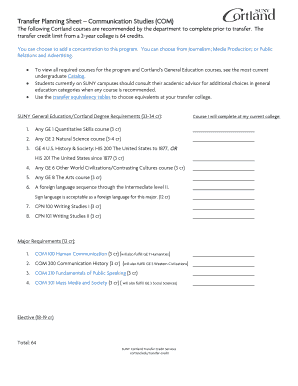 Transfer Planning Sheet – Communication Studies