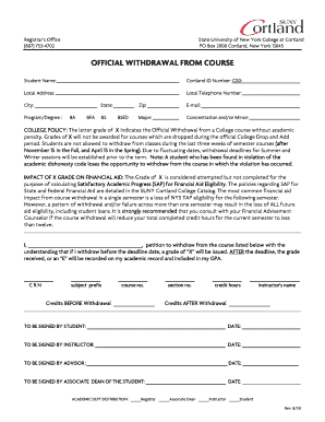 Official Course Withdrawal Form