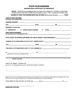 Texas Assumed Name Certificate of Ownership