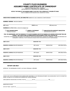 Assumed Name Certificate of Ownership