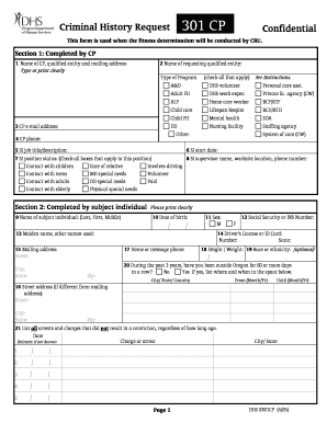 Oregon Criminal History Request Form 301CP