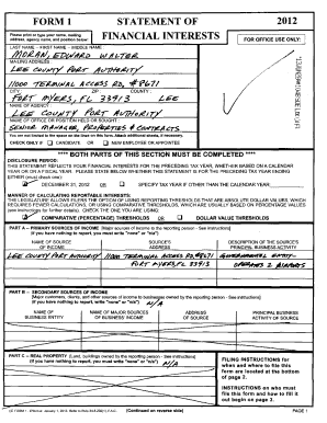 Florida Financial Interests Disclosure Form