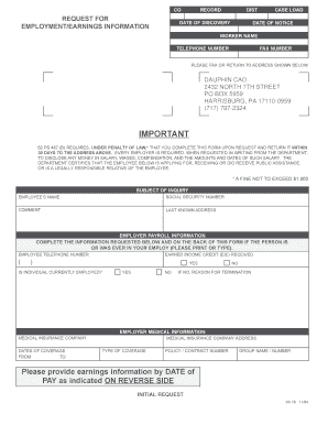 Pennsylvania Employment/Earnings Information Request Form