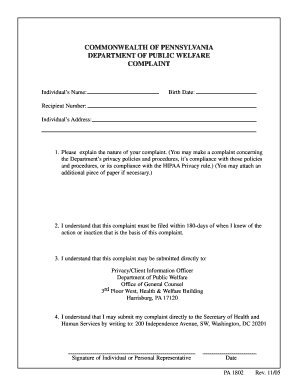 Pennsylvania HIPAA Privacy Complaint Form