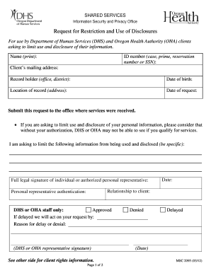 Request for Restriction and Use of Disclosures