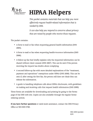 Oregon DHS HIPAA Health Information Request Form