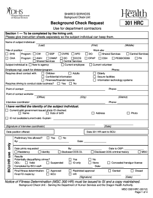 Oregon Background Check Request Form 301 HRC