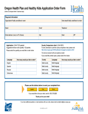 Oregon Health Plan and Healthy Kids Application Order Form - apps state or