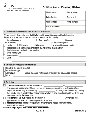 Notification of Pending Status for Medical and Food Benefits