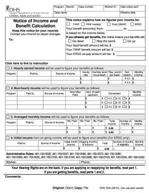 Notice of Income and Benefit Calculation