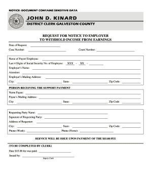 Request for Notice to Employer to Withhold Income