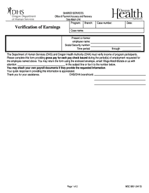 Oregon Verification of Earnings Form