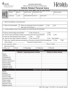 Oregon Vehicle Related Personal Injury Form