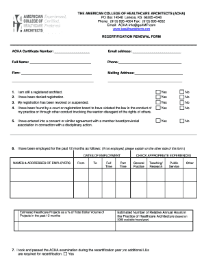 ACHA Recertification Renewal Form