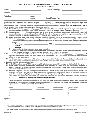 Student Loan Hardship/Unemployment Deferment Application