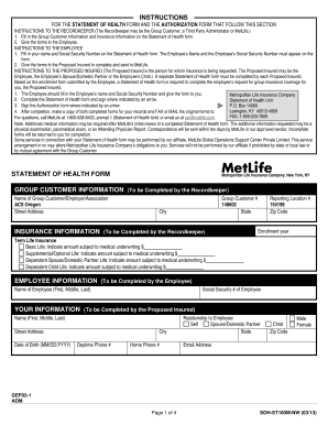MetLife Statement of Health Form
