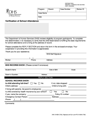 Verification of School Attendance Form