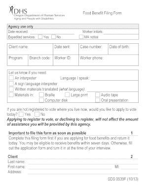 Food Benefit Filing Form