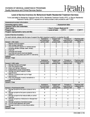 Property inventory app - OHA 3980 Level of Service Inventory for Behavioral Health Residential Treatment Services - apps state or