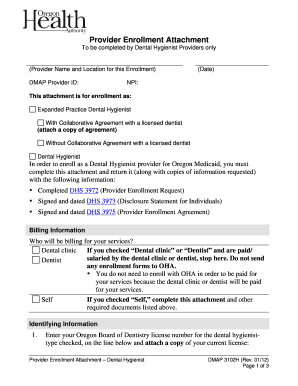 Dental Hygienist Provider Enrollment Attachment