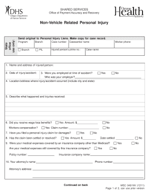 Oregon Non-Vehicle Personal Injury Form