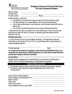 Emergency Payment Request for Live-in Homecare Workers