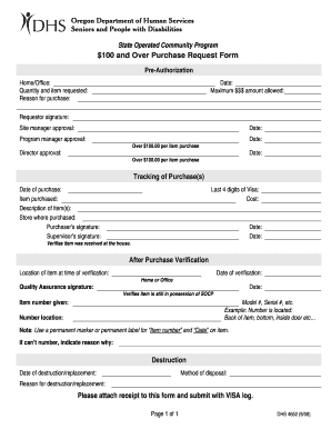 Oregon DHS Purchase Request Form
