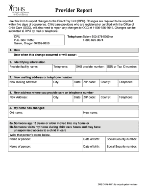 Oregon Child Care Provider Report Form
