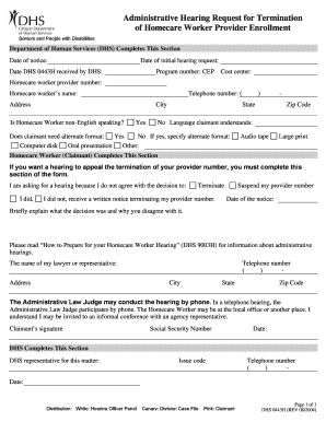 Administrative Hearing Request for Homecare Worker Termination