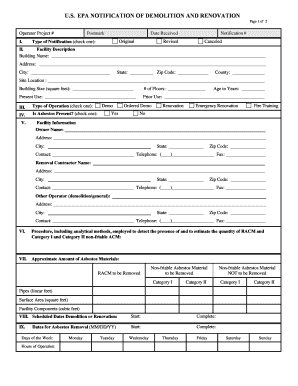 US EPA Notification of Demolition and Renovation