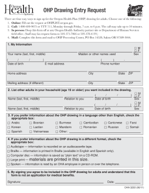 Oregon Health Plan Drawing Entry Request
