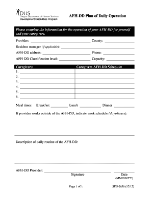 AFH-DD Plan of Daily Operation