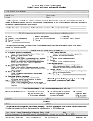 St. Lucie County Student Evaluation Consent Form