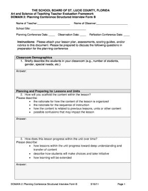 Teacher Evaluation Planning Conference Form