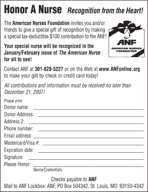 Honor A Nurse Recognition Donation Form