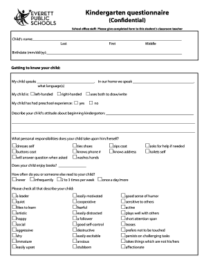 Kindergarten Questionnaire