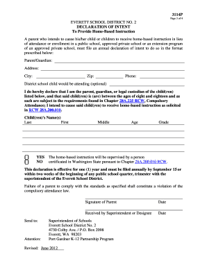 Washington Home-Based Instruction Declaration
