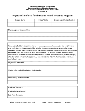 Physician’s Referral for Other Health Impaired Program