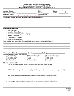 Targeted Observation of Classroom Language Skills K-12