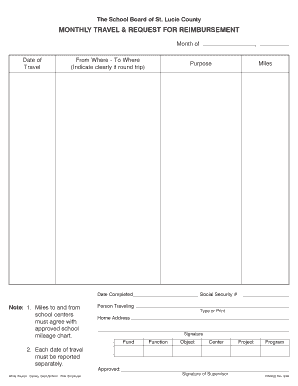 MONTHLY TRAVEL REQUEST FOR REIMBURSEMENT