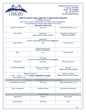Application for Library Card for Families