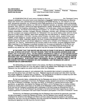 Gulliver Schools Student Athletic Participation Waiver