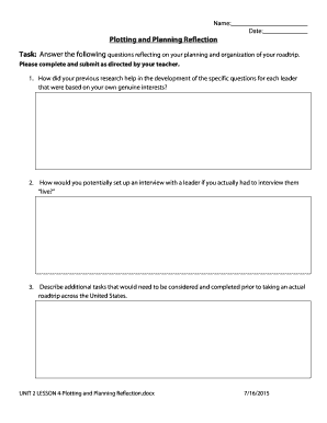 Plotting and Planning Reflection Form