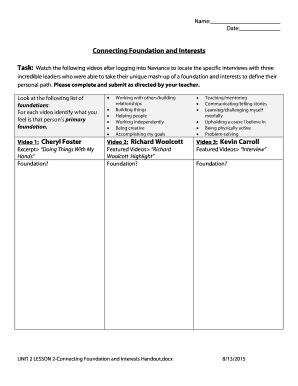 Connecting Foundation and Interests Worksheet
