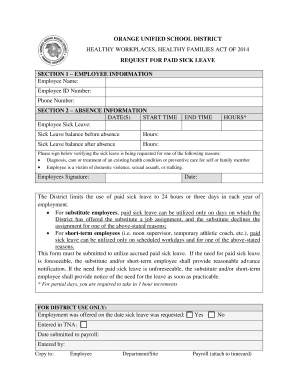California Paid Sick Leave Request Form