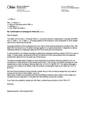 Workers' Compensation Coverage Confirmation Letter