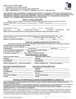 Insurance Claim Form for Injuries
