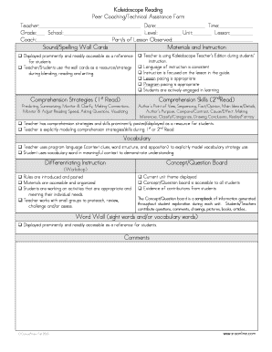 Kaleidoscope Reading Peer Coaching Form