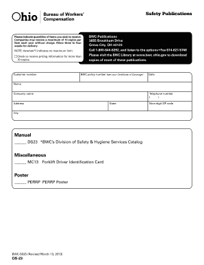 Ohio BWC Safety Publications Order Form