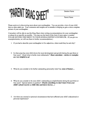 Student Brag Sheet